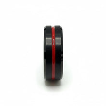 Tungsten Ring Red Grooved Center Brushed Black Beveled Edges Band Durable Scratch Resistant Unisex Wedding Band - Ring