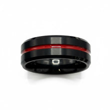 Tungsten Ring Red Grooved Center Brushed Black Beveled Edges Band Durable Scratch Resistant Unisex Wedding Band - Ring