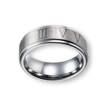 Tungsten Ring Romantic Roman Numeral Etched Silver Brushed Band