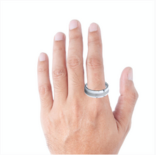 Tungsten Ring Satin Center Stripe Beveled Edges Band