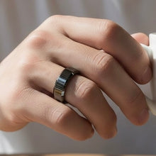 Tungsten Ring Silver Beveled Edges Black Center Glossy High Polish Band