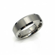 Tungsten Ring Silver Brushed Flat Center on Silver Inlay Beveled Edges Band