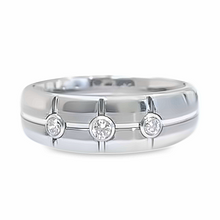 Tungsten Ring Silver Brushed Groove Center Pipe Cut With White Zirconia 6mm Band