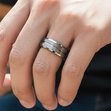 Tungsten Ring Silver Brushed Satin Finish With Recessed Stripe And Beveled Edges Band