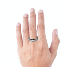 Tungsten Ring Two-Tone Black And Brushed Silver Color Beveled Edges Band