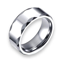 Tungsten Ring Unique Fish Eye Edges Silver Beveled Edge Band