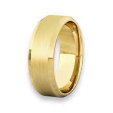 Tungsten Ring Yellow Gold Plated Brushed Beveled Edges Band