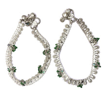Unique Bohemian Style German Silver Pair with Green Beads Charm Anklet Jewelry - Anklet