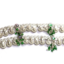 Unique Bohemian Style German Silver Pair with Green Beads Charm Anklet Jewelry - Anklet