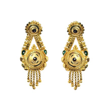 Vintage Inspired Dangler Gold Tone Earrings with Circular Motif and Enamel Highlights Jewellery For Her - Earrings