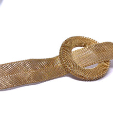 Vintage Style Woven Gold-Tone Mesh Bracelet with Textured Loop Clasp - Bracelet