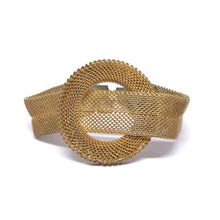 Vintage Style Woven Gold-Tone Mesh Bracelet with Textured Loop Clasp - Bracelet