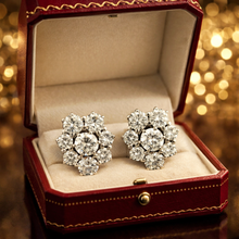 Vintage Timeless Diamond Cluster Halo 18K White Gold Stud Bridal Earring - Earrings