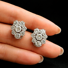 Vintage Timeless Diamond Cluster Halo 18K White Gold Stud Bridal Earring - Earrings