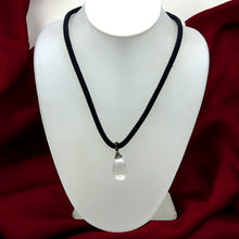 White Crystal 19mm Drop Faceted Stone With Elegant Black Twisted Cord Pendant Necklace Associated With Clarity Focus