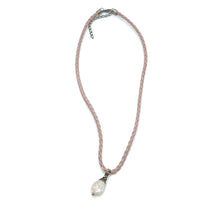 White Glass Drop Stone 16mm With Light Pink Twisted Cord Pendant Necklace Inspired By Soft Tones And Minimal Elegance
