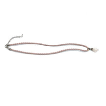 White Glass Drop Stone 16mm With Light Pink Twisted Cord Pendant Necklace Inspired By Soft Tones And Minimal Elegance
