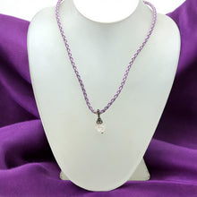 White Glass Drop Stone 16mm With Purple Twisted Cord Pendant Necklace Designed For Elegant Styling And Calm Visual