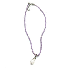 White Glass Drop Stone 16mm With Purple Twisted Cord Pendant Necklace Designed For Elegant Styling And Calm Visual