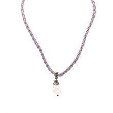 White Glass Drop Stone 16mm With Purple Twisted Cord Pendant Necklace Designed For Elegant Styling And Calm Visual