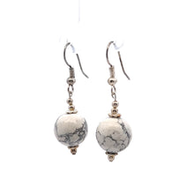 White Howlite 12mm Ball Plain Dangle Gemstone Earrings