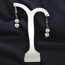 White Pearl 7.5mm Round Plain Dangle Gemstone Earrings