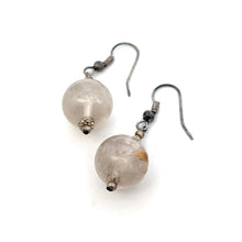 White Rutile 13mm Ball Plain Dangle Gemstone Earrings