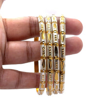 White Yellow Gold Plated metal 1 Piece Bangle Showcasing Traditional Design with Engraved Geometric Elements - Bracelet