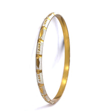 White Yellow Gold Plated metal 1 Piece Bangle Showcasing Traditional Design with Engraved Geometric Elements - Bracelet