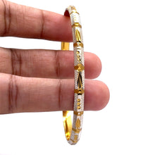 White Yellow Gold Plated metal 1 Piece Bangle Showcasing Traditional Design with Engraved Geometric Elements - Bracelet