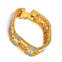 Yellow Gold CZ Floral Link Bracelet – Elegant Unisex Style with Polished Finish - Bracelet