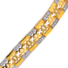 Yellow Gold CZ Floral Link Bracelet – Elegant Unisex Style with Polished Finish - Bracelet