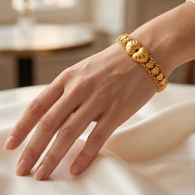 Yellow Gold Micron Plated Bracelet – Engraved Hearts & Layered Chain Design - Bracelet