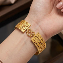 Yellow Gold Micron Plated Geometric Bracelet – Textured Links & Shiny Accents - Bracelet