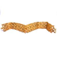 Yellow Gold Micron Plated Geometric Bracelet – Textured Links & Shiny Accents - Bracelet