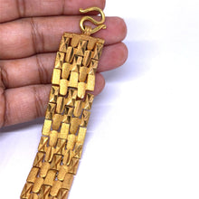Yellow Gold Micron Plated Geometric Bracelet – Textured Links & Shiny Accents - Bracelet