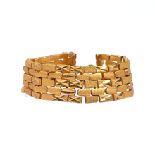 Yellow Gold Micron Plated Geometric Bracelet – Textured Links & Shiny Accents - Bracelet