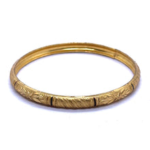 Yellow Gold Plated metal 1 Piece Bangle with Artistic Engraved Segments and Classic Geometric Patterns - Bracelet