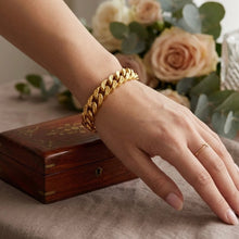 Yellow Gold Plated Modern Chain Bracelet – Diagonal Etched Curb Link Design - Bracelet