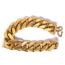 Yellow Gold Plated Modern Chain Bracelet – Diagonal Etched Curb Link Design - Bracelet