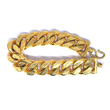Yellow Gold Plated Modern Chain Bracelet – Diagonal Etched Curb Link Design - Bracelet
