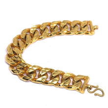 Yellow Gold Plated Modern Chain Bracelet – Diagonal Etched Curb Link Design - Bracelet