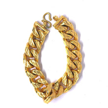 Yellow Gold Plated Modern Chain Bracelet – Diagonal Etched Curb Link Design - Bracelet