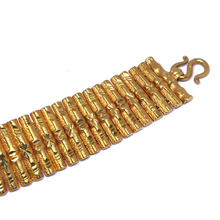 Yellow Gold Plated Modern Link Bracelet – Engraved Rectangular Geometrics - Bracelet
