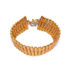 Yellow Gold Plated Modern Link Bracelet – Engraved Rectangular Geometrics - Bracelet