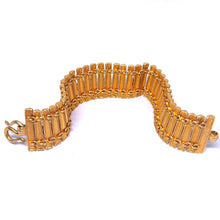 Yellow Gold Plated Modern Link Bracelet – Engraved Rectangular Geometrics - Bracelet
