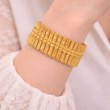 Yellow Gold Plated Modern Link Bracelet – Engraved Rectangular Geometrics - Bracelet