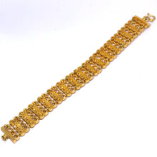 Yellow Gold Plated Nature Bracelet – Textured Leaf Links & Filigree Weave - Bracelet