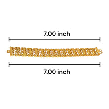 Yellow Gold Plated Nature Bracelet – Textured Leaf Links & Filigree Weave - Bracelet