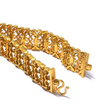 Yellow Gold Plated Nature Bracelet – Textured Leaf Links & Filigree Weave - Bracelet